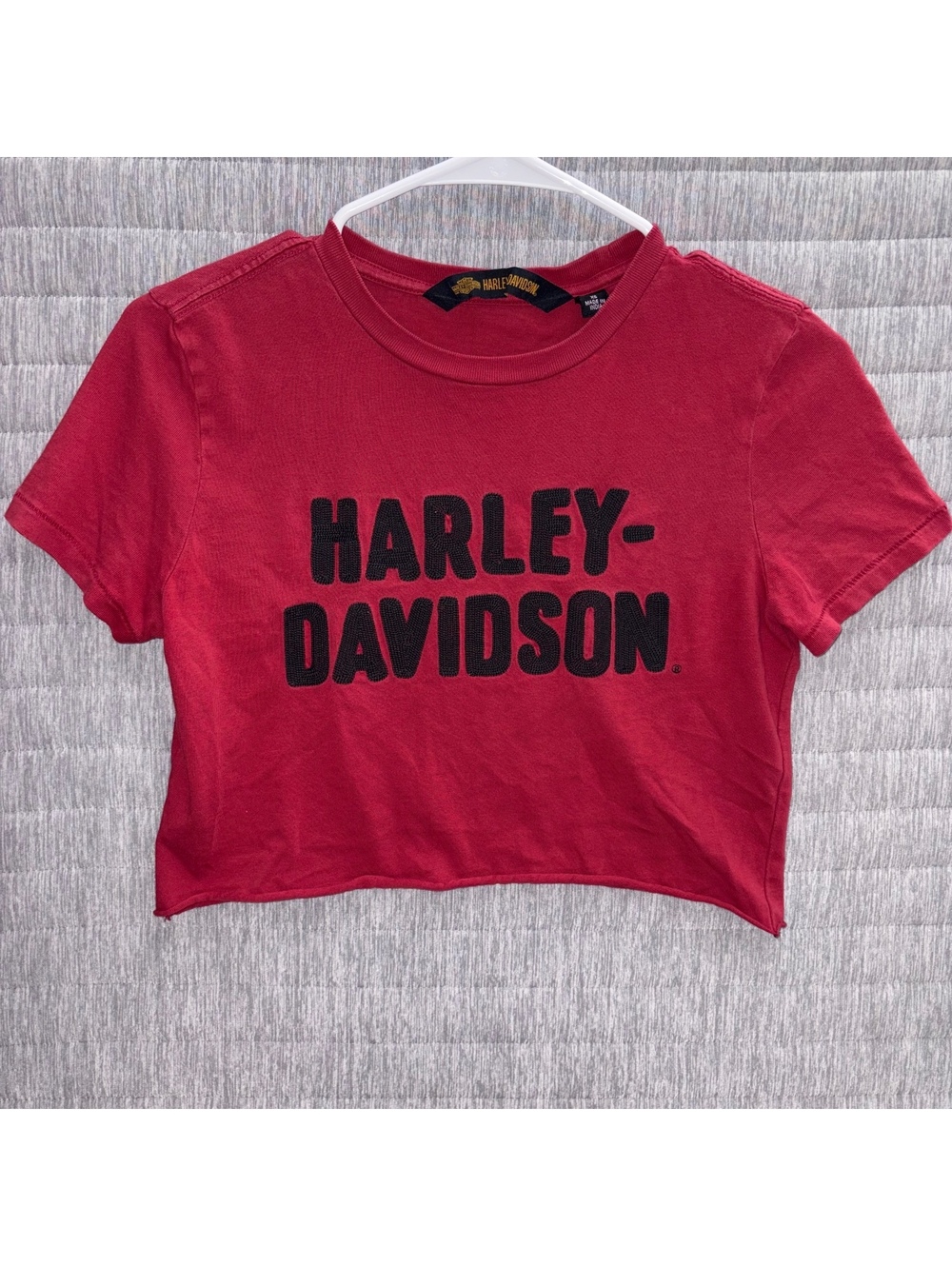 Harley-Davidson Dark Red Crop T-Shirt Black Logo Women's XS Bikercore Streetwear